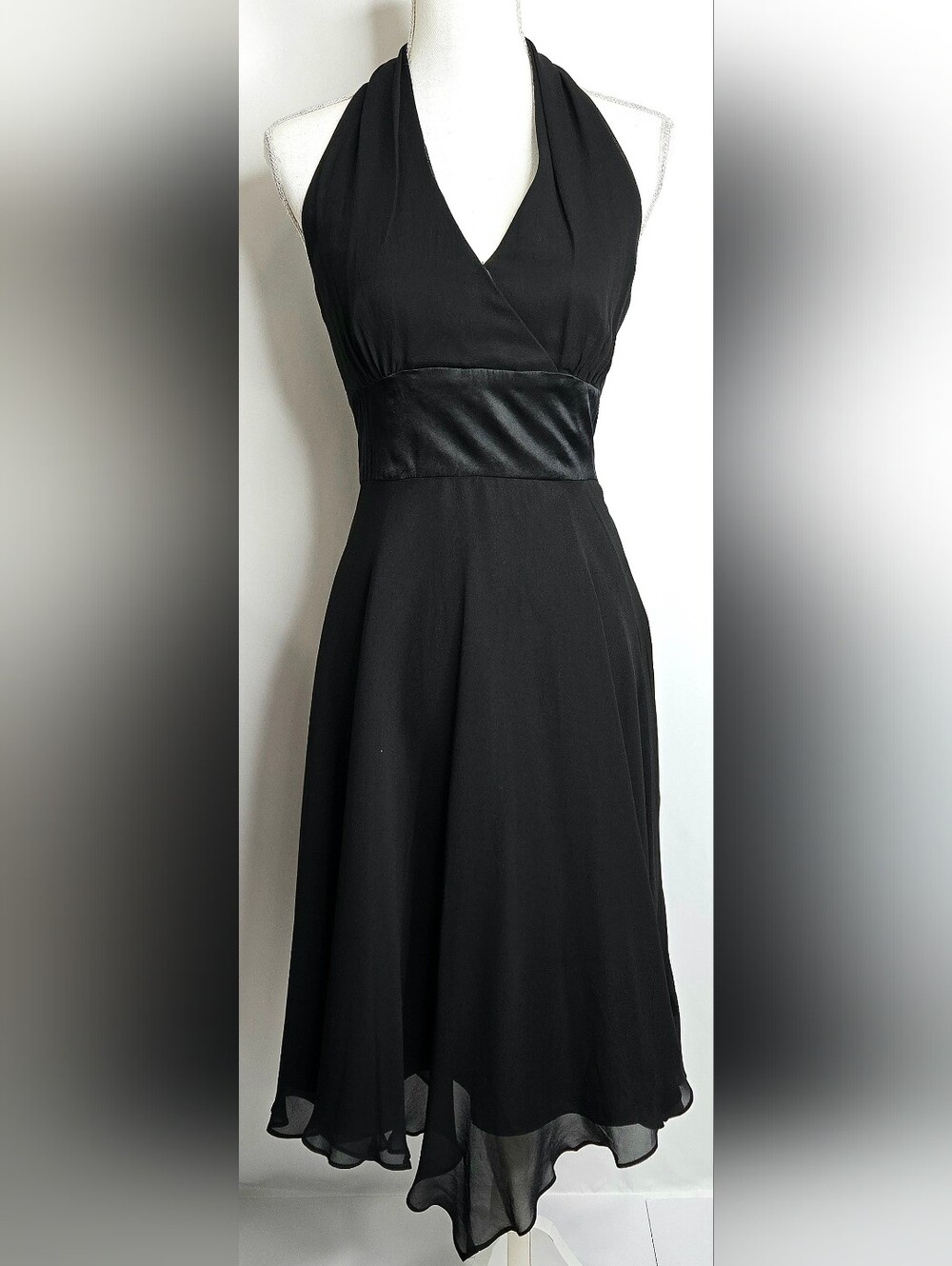 Donna Ricco 100% Silk Black Halter Handkerchief Hem Cocktail Dress NWT 8